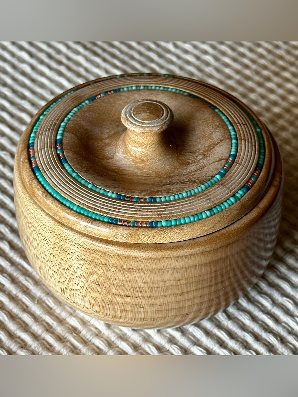 Rare Vintage Signed ‘The Beaded Forest’ Lidded Maple Box by Jim & Anne Jackson